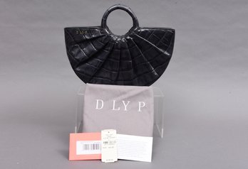 NEW! DLYP Dark Gray Pleated Bender Midi Crocodile Leather Handbag From Bergdorf Goodman (RETAIL $499)