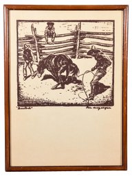 Signed Lon Megargee (American, 18831960) Woodblock Titled 'Busted'