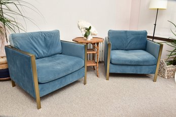 Pair Of HD Buttercup Vio Chairs In Blusk Blue Velvet (RETAIL $2,390)