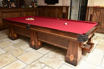 Antique Brunswick-Balke-Collender 'The Medalist' Billiards Inlaid Wood Pool Table With Monarch Cushions