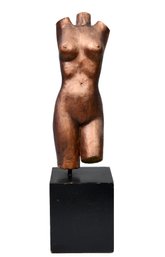 Signed E.H. Linnemeier Stone Cast Torso With Copper Patina Titled 'E La Toin'