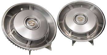 Pair Of Vintage Chrome Plated Cadillac Hubcaps