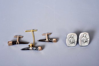 Cuff Links And Tie Clip Set And Hickok Barbecue Themed Cuff Links