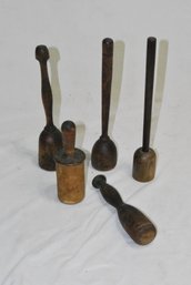 Set Of Five Antique Mashers