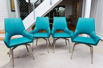 Set Of Four Global Furniture Bucket Seat Turquoise Swivel Dining Chairs