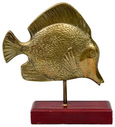 Vintage Brass Tropical Fish On Wood Stand