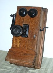 Early 1900's Oak Wind-Up Wall Telephone Converted To Modern Roarty Dial