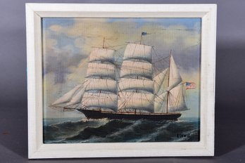 Signed B. Lewis Oil On Canvas Ship Painting