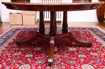 Vintage Flame Mahogany Dining Table With Inlaid Burl And Perimeter Leaves
