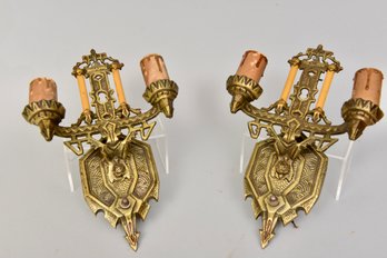 Pair Of Brass Vintage Two Arm Wall Sconces