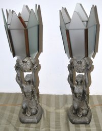 1920-30's Pair Spelter Metal Figural Lamps