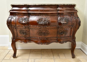 Italian Provincial Style Floral Carved Marble Top Bombe Chest