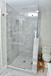 Glass Shower Door Enclosure, Shower Head, Slide Bar And Handheld Shower