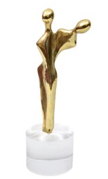 Brass Couple Figurine Sculpture On Lucite Base