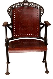 Early Cast Iron Carved And Pierced Wood Theater Or Opera Seat With Top Hat Holder