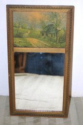 Small Vintage Trumeau Mirror With Barn Scene Print