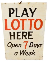 Vintage 'Play Lotto Here' Tin Advertisement Sign