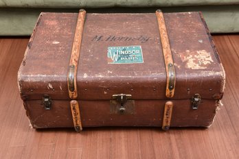 Antique Wooden Bentwood Banded Steamer Or Stage Coach Trunk