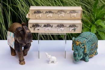 Collection Of Elephants, Set Of 12 Nickel Plated Elephant Napkin Ring Holders And More