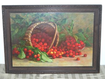 Vintage Print Of Cherries In Basket By Adelaide Palmer.