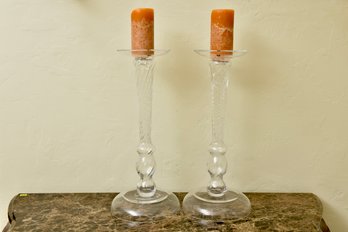 Pair Of Abigails Crystal Tall Candleholders - Made In Poland