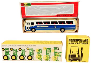 NEW! Collection Of Die-Cast Tractors, Bus And Fork Lift Truck