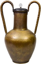 Large Decorative Double Handled Brass Floor Vase Made In Italy