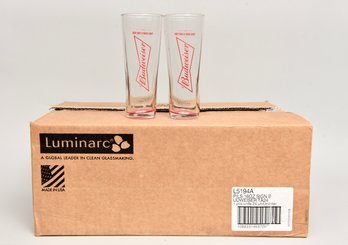 NEW!  Collection Of 26 Luminarc Budweiser 16 Oz Pilsner Clear Glasses