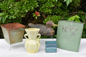 Vintage Solid Wood Duck, Herbs Metal Planter, Copper Planter And More