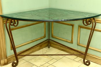 Wrought Gilt Scrolled Iron And Glass Corner Table (2 Of 2)
