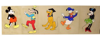 Collection Of Five Alton F. Hinman Disney Character Paintings - Mickey Mouse, Pluto, Minnie Mouse, Donald Duck