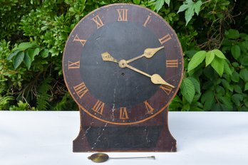 Antique Large Wooden Clock With Pendulum And Key