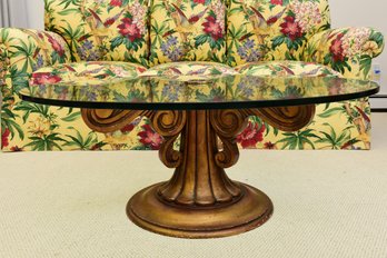 French Regency Gilded Glass Top Circular Cocktail Table