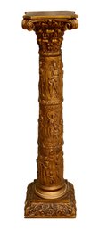 Corinthian Style Gilt Plaster Column With Folklore Grecian Scenes