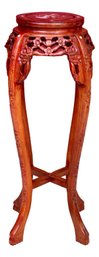 Chinese Carved Wooden Mahogany Plant Stand With Mother Of Pearl Inlay