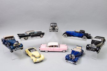 Collection Of Eight The Danbury Mint, The Franklin Mint Die Cast Cars And More