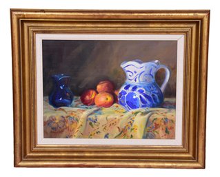 Signed Monique Parry Still Life Oil On Canvas Painting In A Gilt Wood Frame