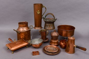 Collection Of Vintage Copper Vases, Bowls, Pitchers, Boxes And More