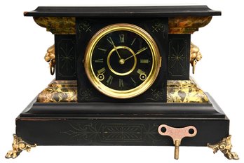 E.N. Welch 'De Murska' Eight Day Half-Hour Strike Cathrdeal Gong Turn Back Mantle Clock With Key