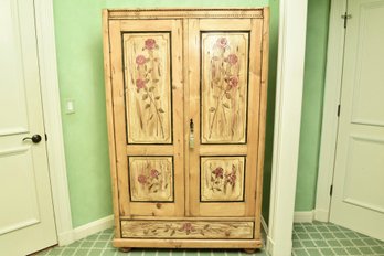 Hand Painted Floral Wooden Wardrobe / Linen Armoire