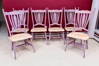 Set Of Six Canadian Farmhouse Splat Back Dining Side Chairs