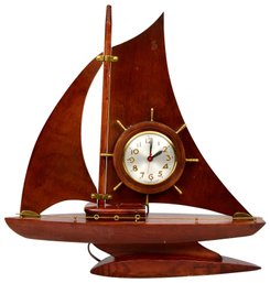Vintage Sessions Clock Movement Sailboat Mahogany Nautical Clock