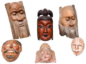 Collection Of Wooden Chinese And African Masks