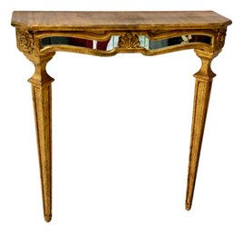 Italian Made Two Leg Wooden Gilt Mirrored Console Table