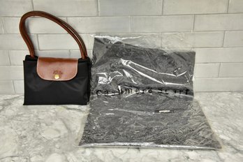 Longchamp Folding Travel Bag And Cashmere Grey Scarf