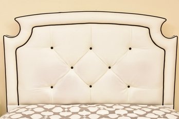 Custom Tufted White Faux Leather Queen Sized Headboard With Black Trim