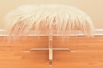 Jonathan Adler Mongolian Lamb Ottoman With Lucite Base - Retail $1,695  (1 Of 2)