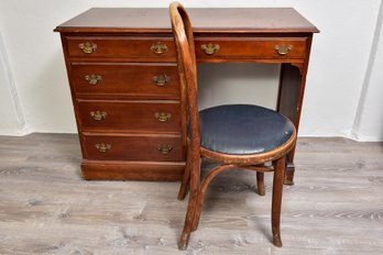 Maddox Five Drawer Mahogany Student Desk And M. Reischmann & Sons Wooden Parlor Chair