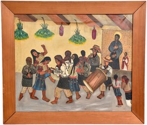 Signed Juan Sisay (1921-1989) Oil On Canvas Painting Depicting A Celebration