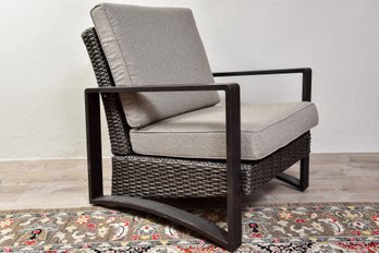 Sienna Aged Bronze Aluminum Indoor/Outdoor Wicker Arm Chair With Sea Leaf Cushions